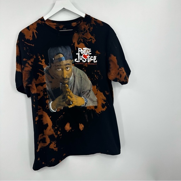 Tupac Poetic Justice Custom Bleach Splatter Short Sleeve Shirt Size XL - Picture 4 of 7